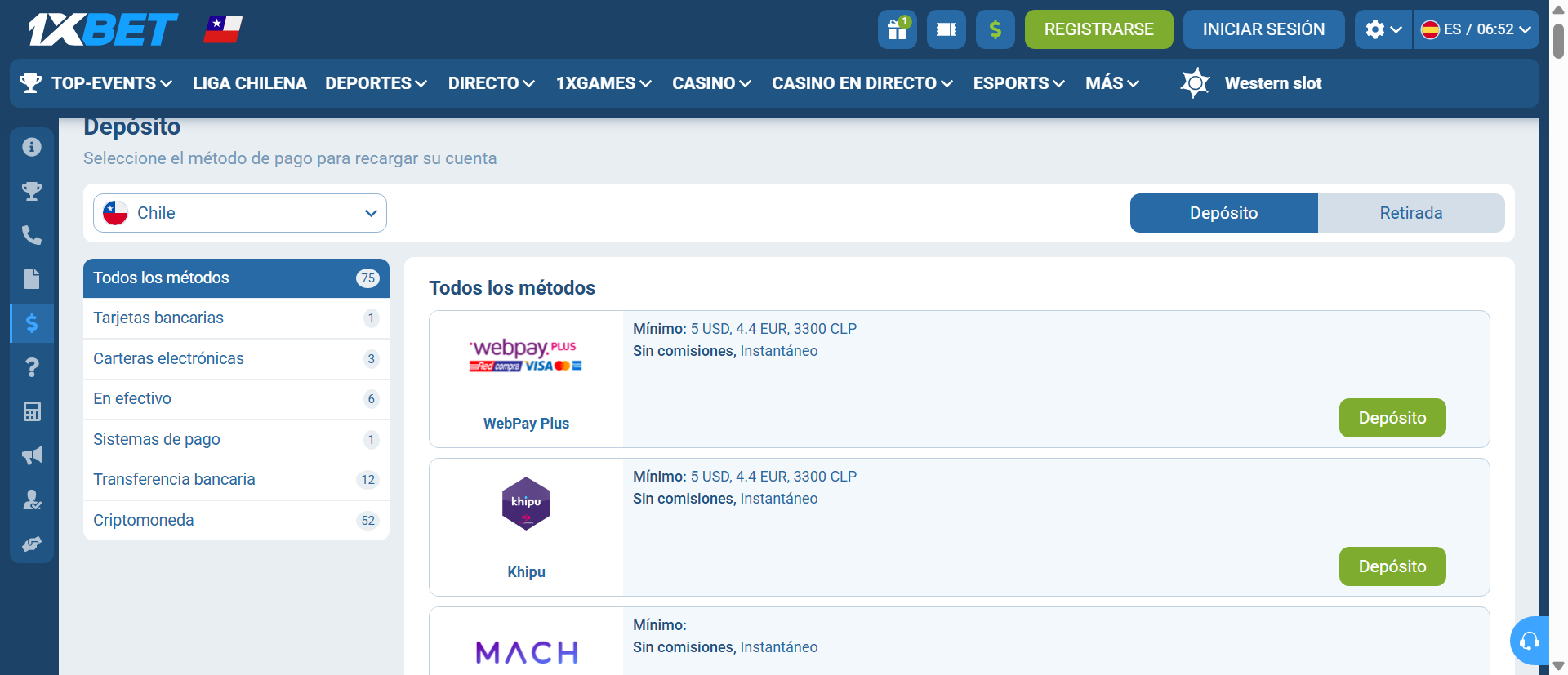 Métodos de Depósito Disponibles en Chile